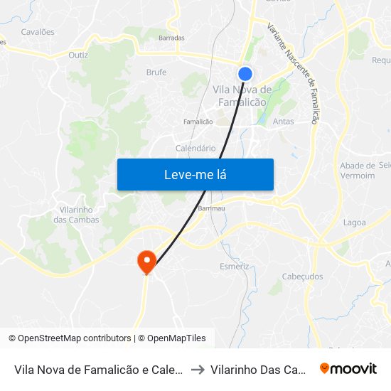 Vila Nova de Famalicão e Calendário to Vilarinho Das Cambas map
