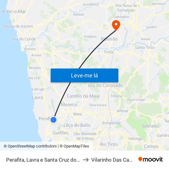 Perafita, Lavra e Santa Cruz do Bispo to Vilarinho Das Cambas map