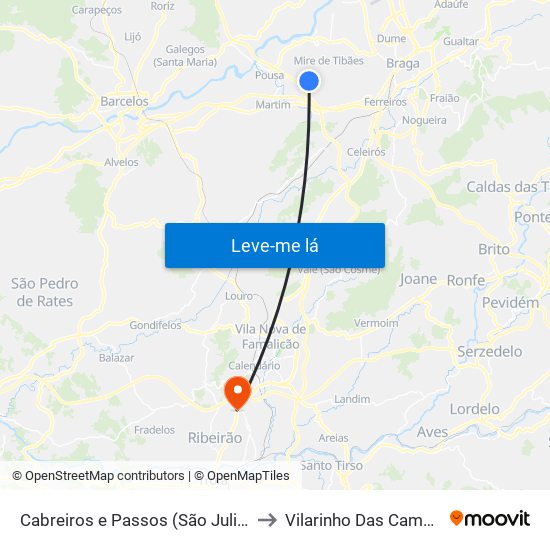 Cabreiros e Passos (São Julião) to Vilarinho Das Cambas map