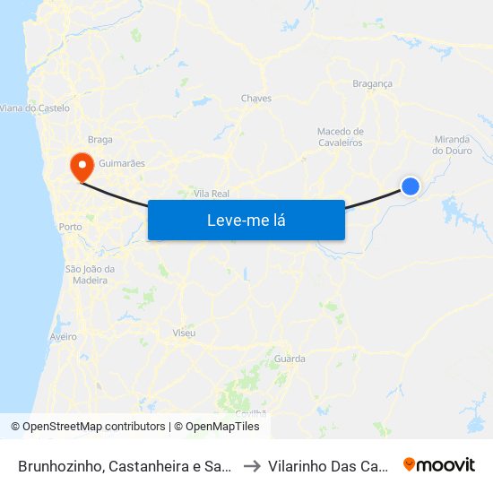 Brunhozinho, Castanheira e Sanhoane to Vilarinho Das Cambas map