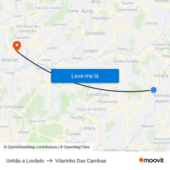 Unhão e Lordelo to Vilarinho Das Cambas map