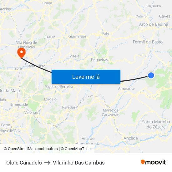 Olo e Canadelo to Vilarinho Das Cambas map