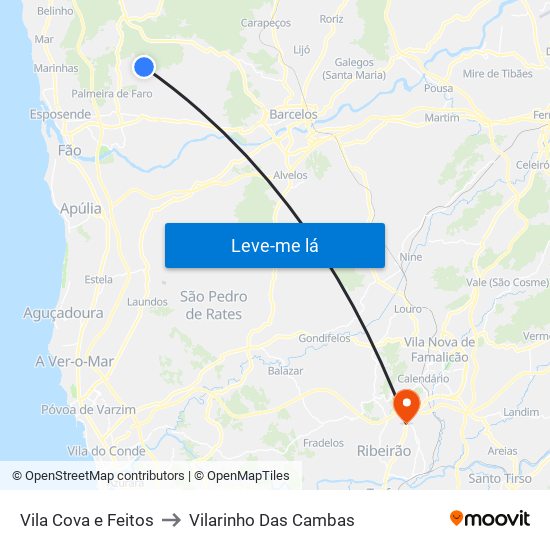 Vila Cova e Feitos to Vilarinho Das Cambas map