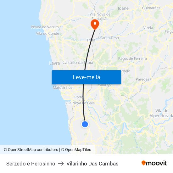 Serzedo e Perosinho to Vilarinho Das Cambas map