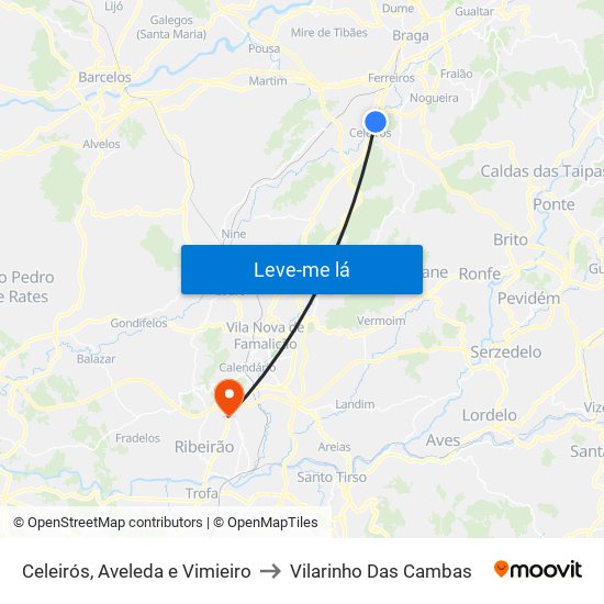 Celeirós, Aveleda e Vimieiro to Vilarinho Das Cambas map