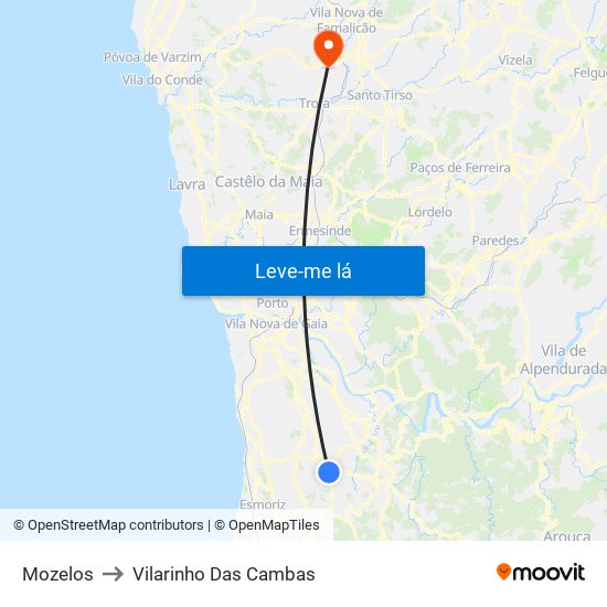 Mozelos to Vilarinho Das Cambas map