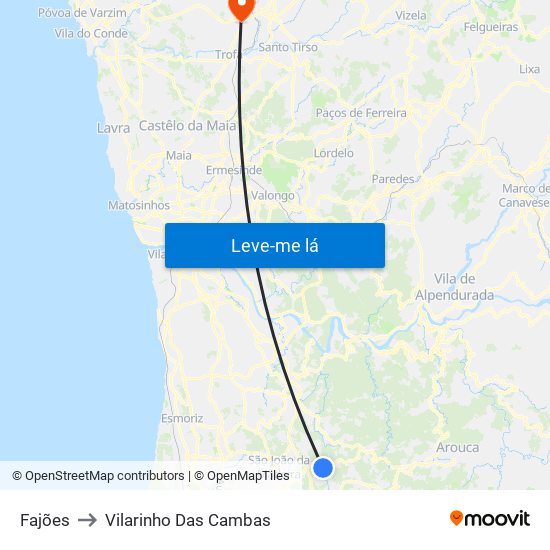 Fajões to Vilarinho Das Cambas map