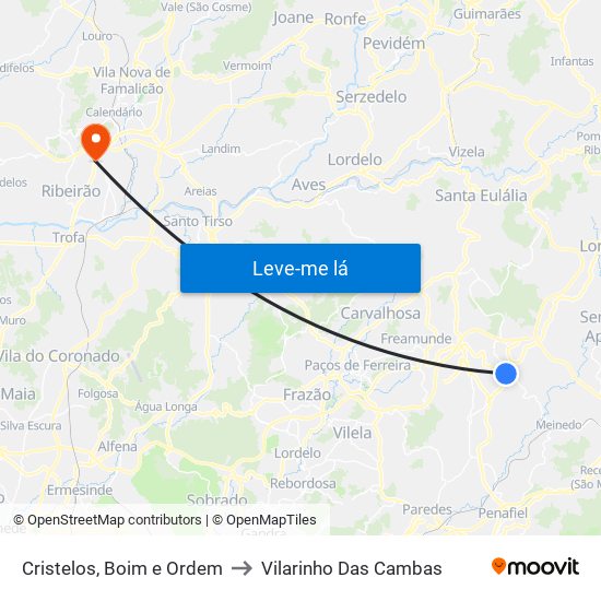 Cristelos, Boim e Ordem to Vilarinho Das Cambas map