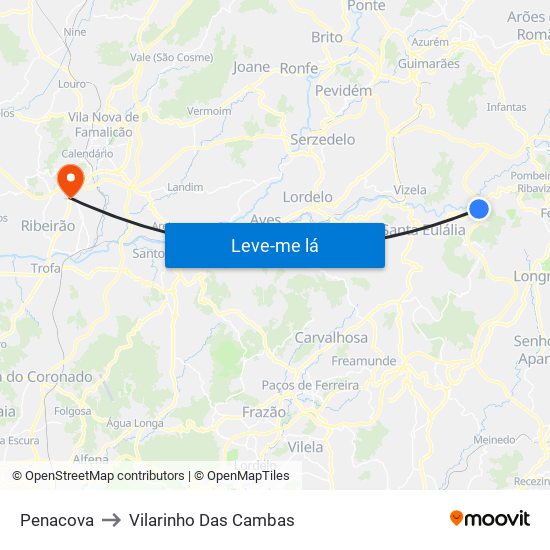 Penacova to Vilarinho Das Cambas map