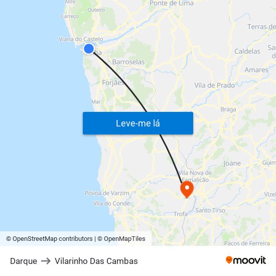 Darque to Vilarinho Das Cambas map