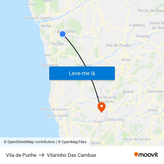 Vila de Punhe to Vilarinho Das Cambas map