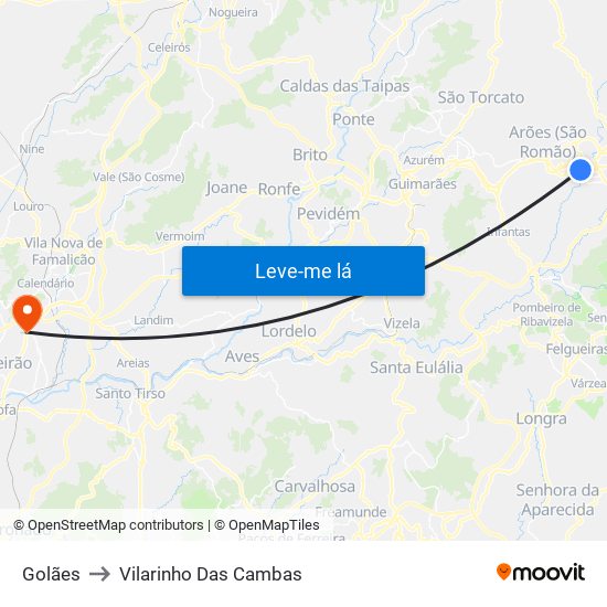 Golães to Vilarinho Das Cambas map