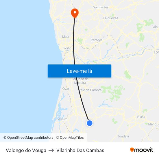 Valongo do Vouga to Vilarinho Das Cambas map