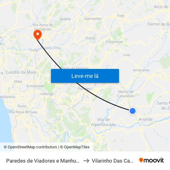 Paredes de Viadores e Manhuncelos to Vilarinho Das Cambas map