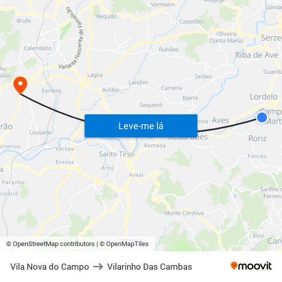 Vila Nova do Campo to Vilarinho Das Cambas map