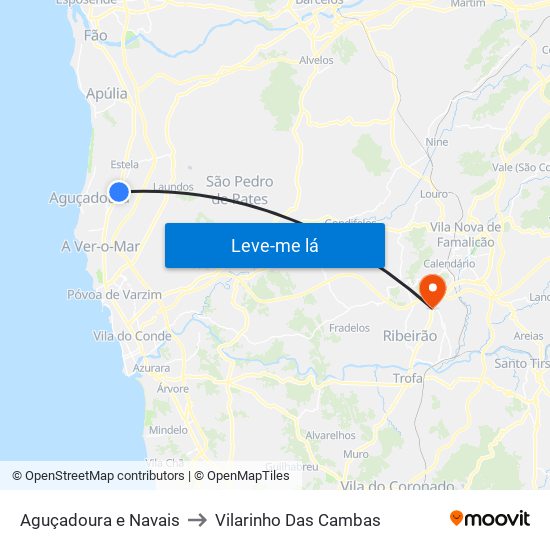 Aguçadoura e Navais to Vilarinho Das Cambas map