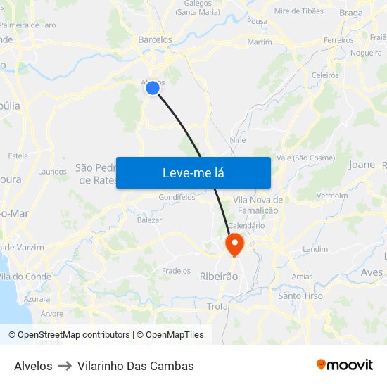 Alvelos to Vilarinho Das Cambas map