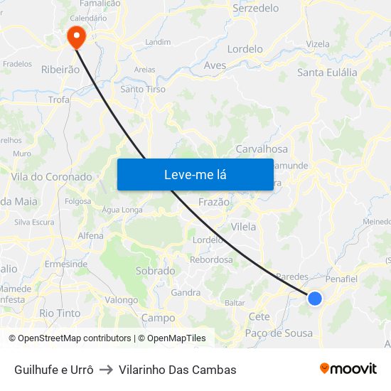 Guilhufe e Urrô to Vilarinho Das Cambas map