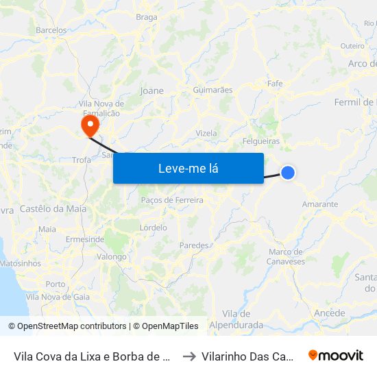 Vila Cova da Lixa e Borba de Godim to Vilarinho Das Cambas map