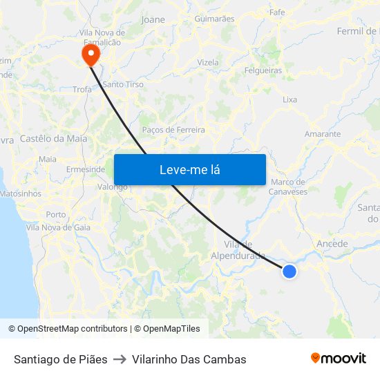 Santiago de Piães to Vilarinho Das Cambas map