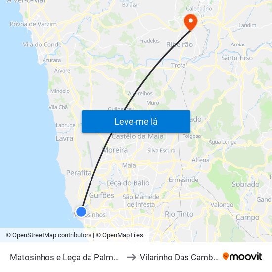 Matosinhos e Leça da Palmeira to Vilarinho Das Cambas map