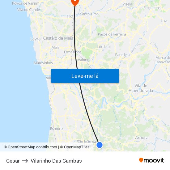 Cesar to Vilarinho Das Cambas map