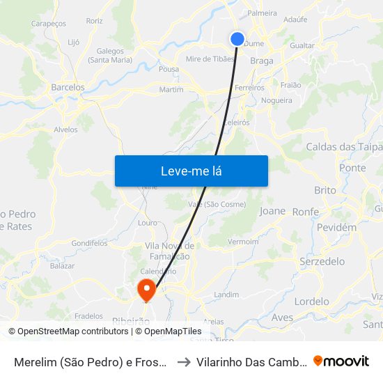 Merelim (São Pedro) e Frossos to Vilarinho Das Cambas map