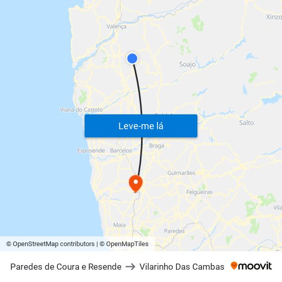 Paredes de Coura e Resende to Vilarinho Das Cambas map