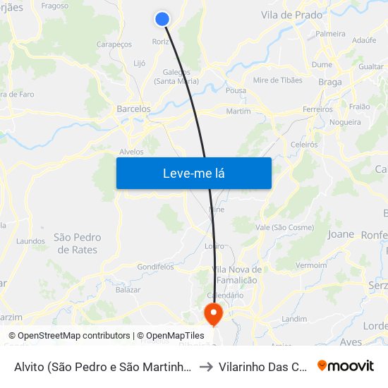 Alvito (São Pedro e São Martinho) e Couto to Vilarinho Das Cambas map