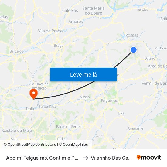 Aboim, Felgueiras, Gontim e Pedraído to Vilarinho Das Cambas map
