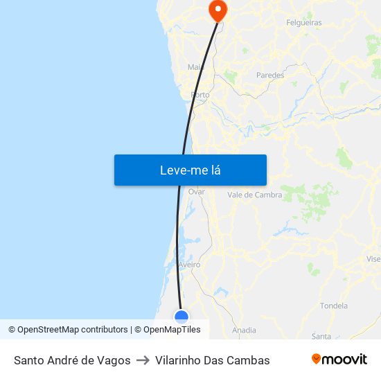 Santo André de Vagos to Vilarinho Das Cambas map