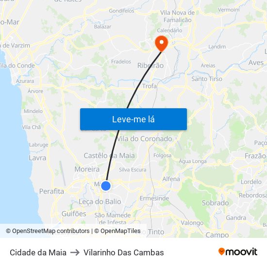 Cidade da Maia to Vilarinho Das Cambas map