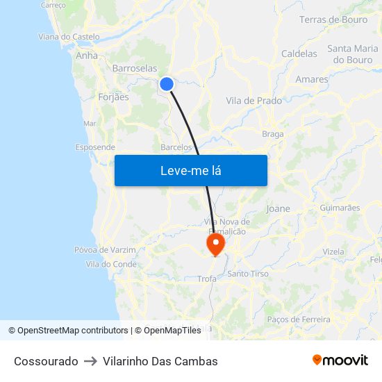 Cossourado to Vilarinho Das Cambas map