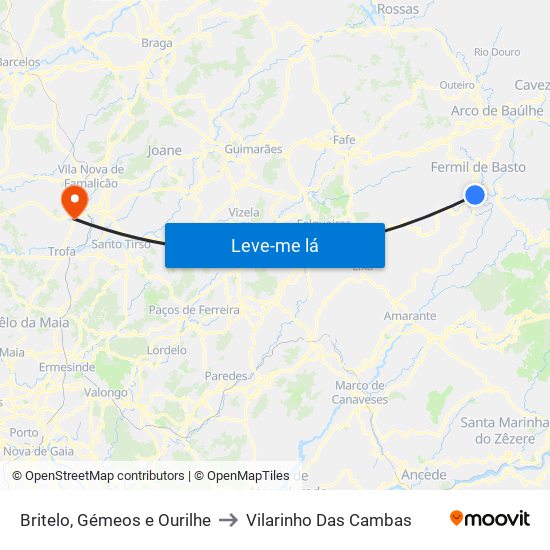 Britelo, Gémeos e Ourilhe to Vilarinho Das Cambas map