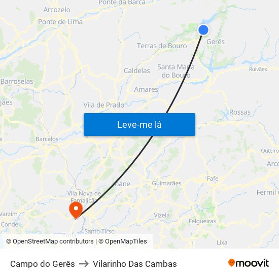 Campo do Gerês to Vilarinho Das Cambas map