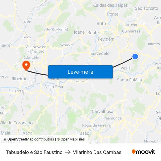 Tabuadelo e São Faustino to Vilarinho Das Cambas map