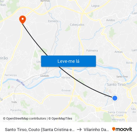 Santo Tirso, Couto (Santa Cristina e São Miguel) e Burgães to Vilarinho Das Cambas map