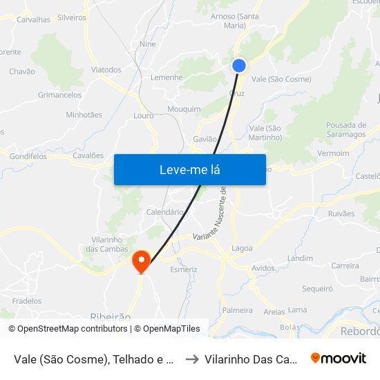 Vale (São Cosme), Telhado e Portela to Vilarinho Das Cambas map