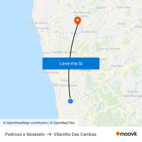 Pedroso e Seixezelo to Vilarinho Das Cambas map