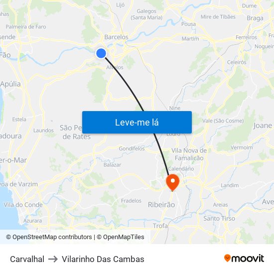 Carvalhal to Vilarinho Das Cambas map