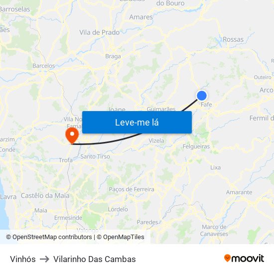 Vinhós to Vilarinho Das Cambas map