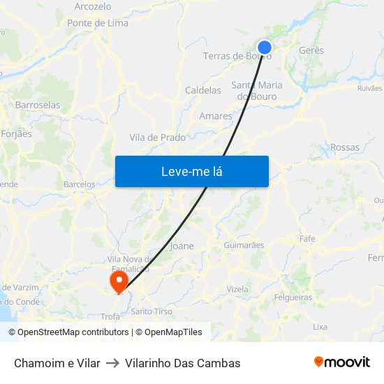 Chamoim e Vilar to Vilarinho Das Cambas map