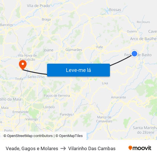 Veade, Gagos e Molares to Vilarinho Das Cambas map