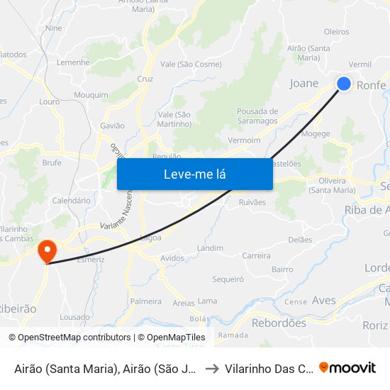 Airão (Santa Maria), Airão (São João) e Vermil to Vilarinho Das Cambas map