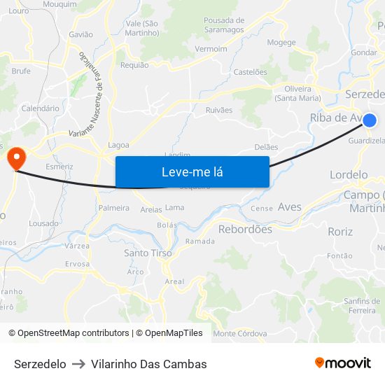 Serzedelo to Vilarinho Das Cambas map