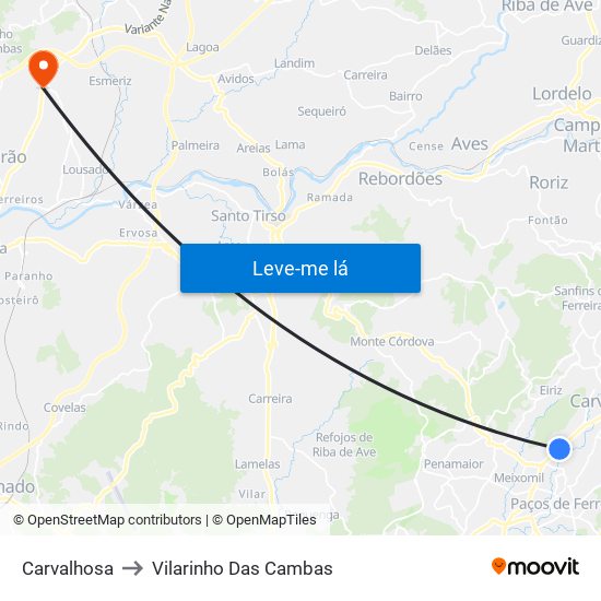 Carvalhosa to Vilarinho Das Cambas map