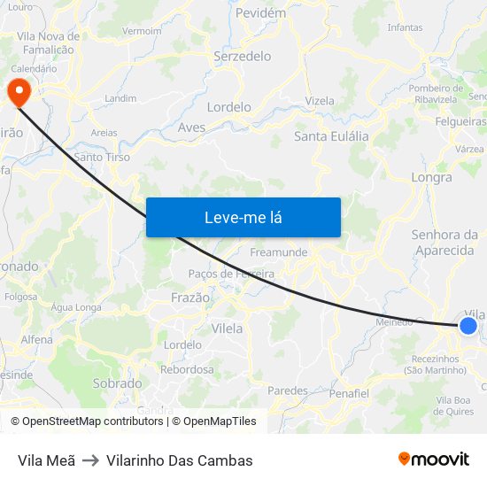 Vila Meã to Vilarinho Das Cambas map