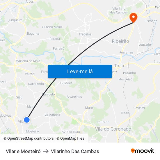 Vilar e Mosteiró to Vilarinho Das Cambas map