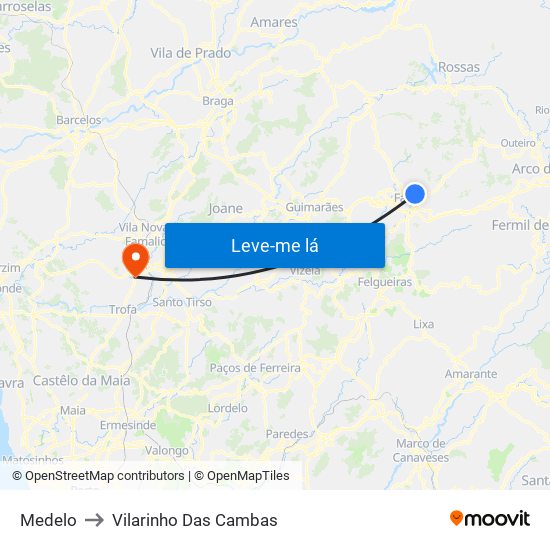 Medelo to Vilarinho Das Cambas map