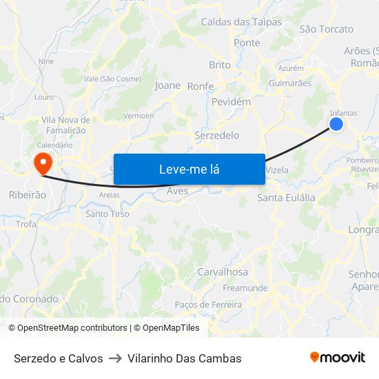 Serzedo e Calvos to Vilarinho Das Cambas map